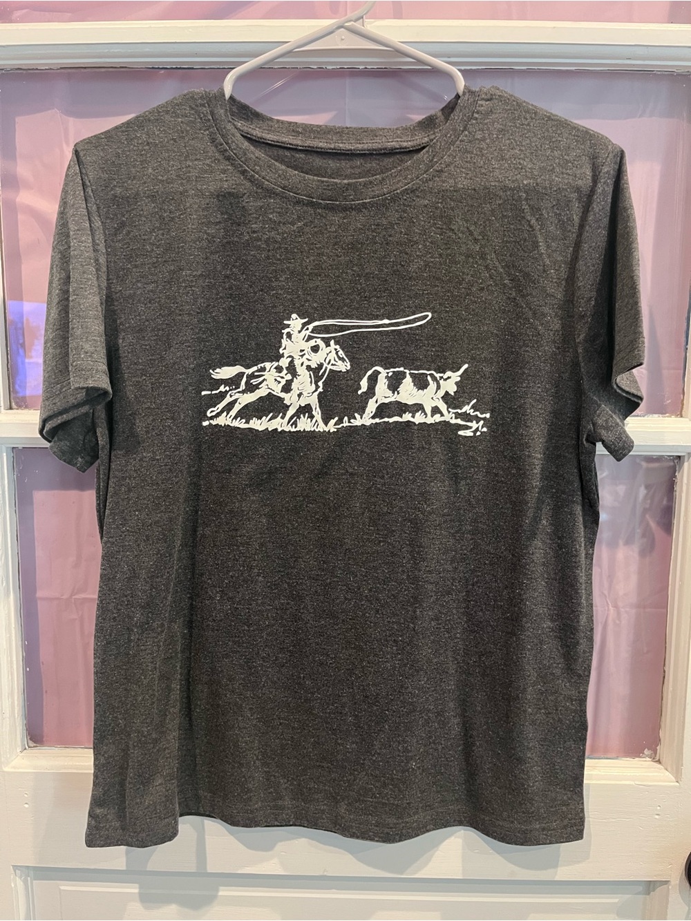 SHEIN Charcoal Short-Sleeve Tee with White Cowboy & Cattle Graphic